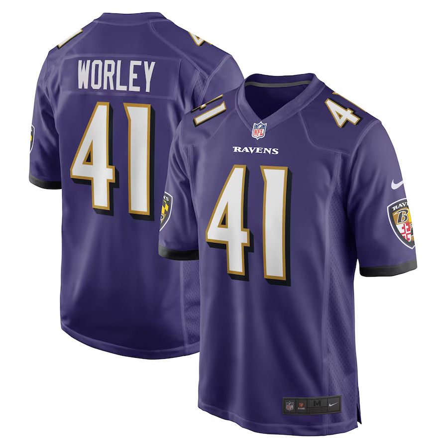 Men Baltimore Ravens #41 Daryl Worley Nike Purple Game Player NFL Jersey